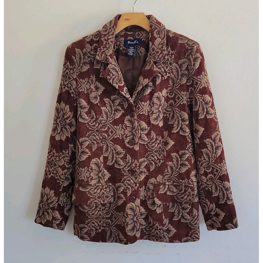 Vintage Denim Co‎ Floral Tapestry Blazer Small Chocolate Brown Single Breasted